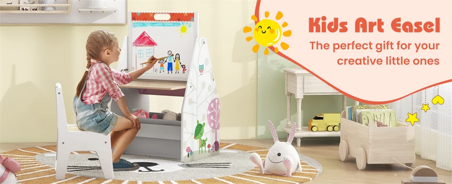Eletriclife 3-in-1 Wooden Double Sided Kids Art Easel with Chair for Toddlers