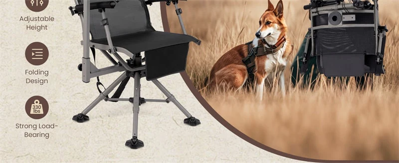Eletriclife 360° Silent Swivel Blind Chair with Gun Rest Adjustable Folding Sniper Seat for Shooting
