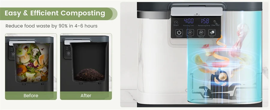 Eletriclife 4L Electric Kitchen Composter Smart Countertop Food Waste Compost Machine with Auto-Cleaning