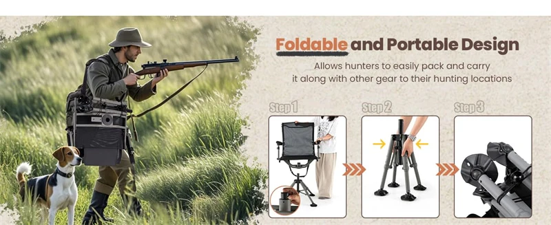 Eletriclife 360° Silent Swivel Blind Chair with Gun Rest Adjustable Folding Sniper Seat for Shooting