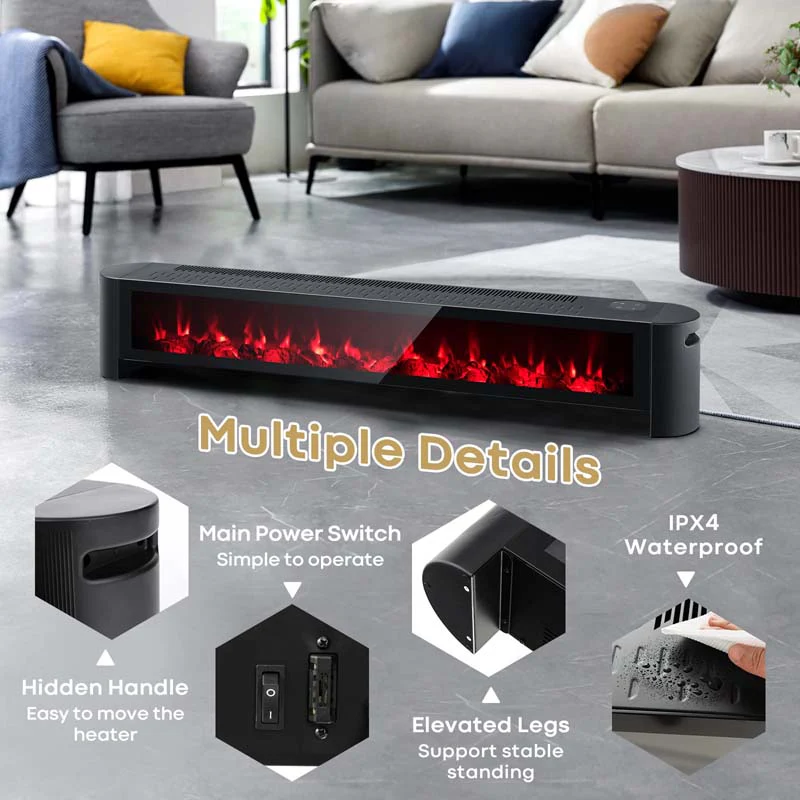 Eletriclife 1400W Baseboard Electric Heater with Realistic Multicolor Flame