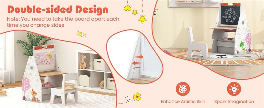 Eletriclife 3-in-1 Wooden Double Sided Kids Art Easel with Chair for Toddlers