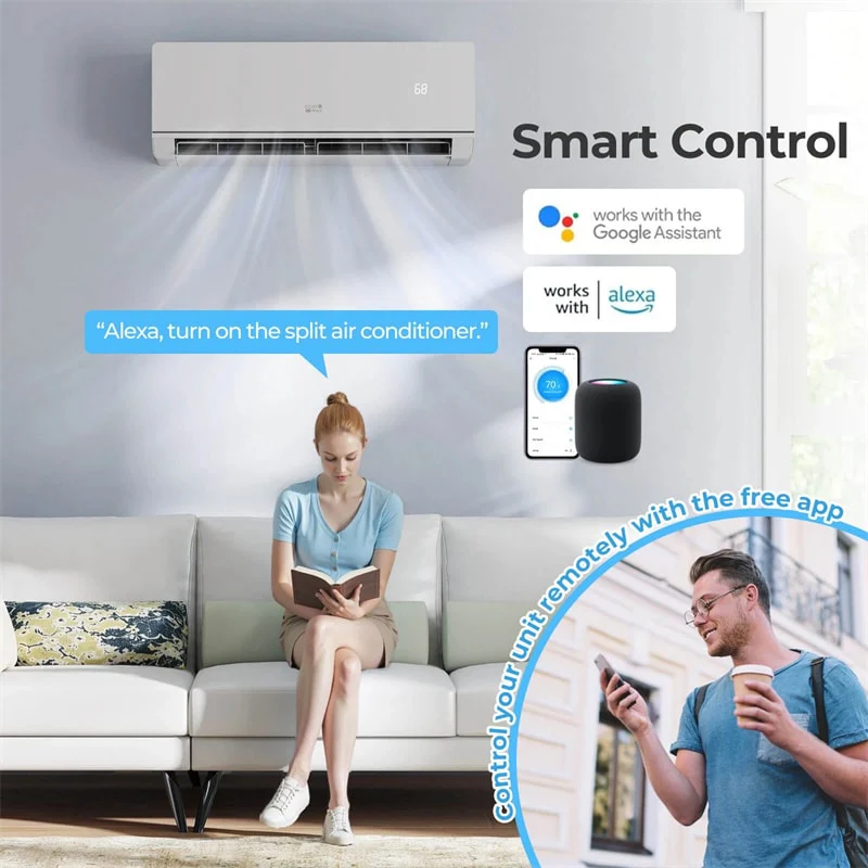 Eletriclife Energy Star Certified 12000 BTU 24 SEER2 115V Ductless Mini Split Air Conditioner with Heat Pump, WiFi Enabled