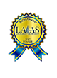 a gold medal with blue ribbons