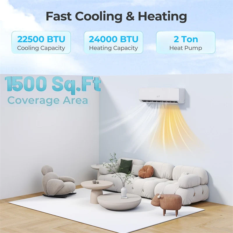 Eletriclife 24000 BTU 25 SEER2 WiFi Enabled Ductless Mini Split Air Conditioner & Heater