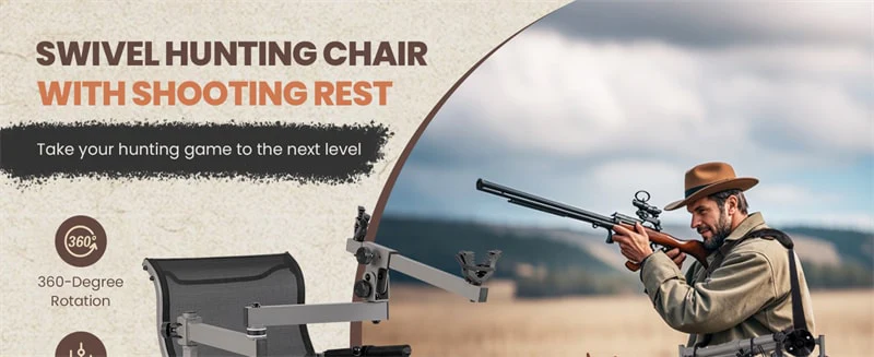 Eletriclife 360° Silent Swivel Blind Chair with Gun Rest Adjustable Folding Sniper Seat for Shooting