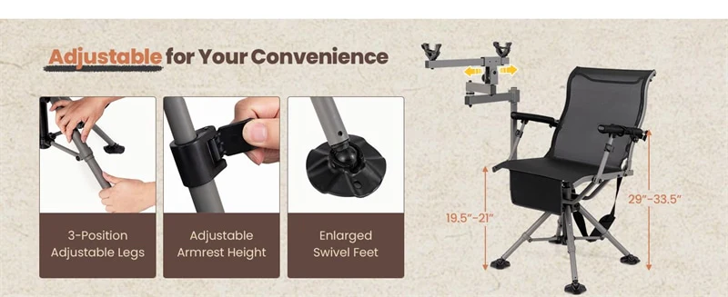 Eletriclife 360° Silent Swivel Blind Chair with Gun Rest Adjustable Folding Sniper Seat for Shooting