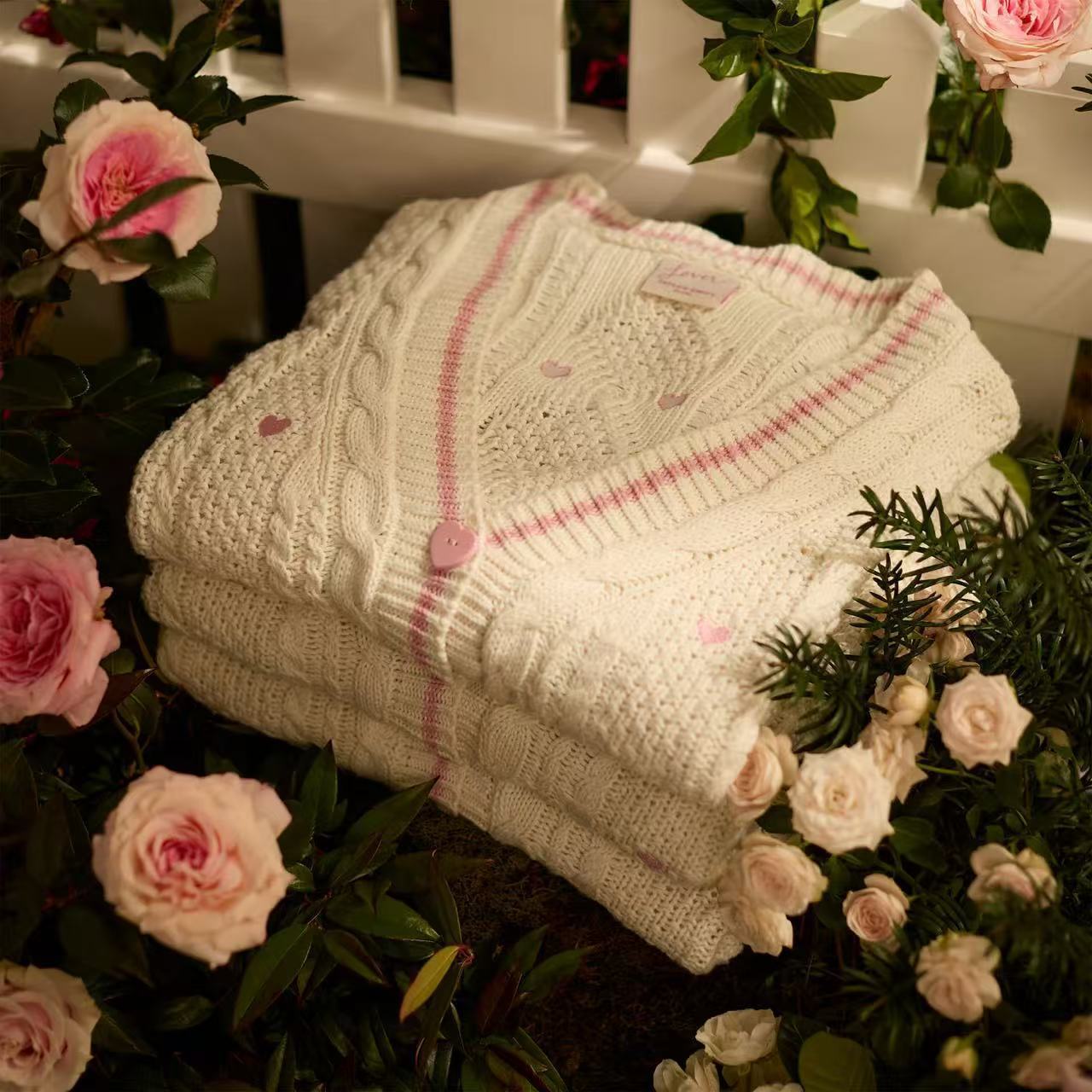 New Lover Pink Heart Knit Cardigan
