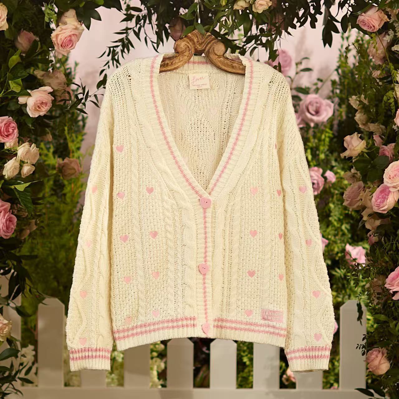 New Lover Pink Heart Knit Cardigan