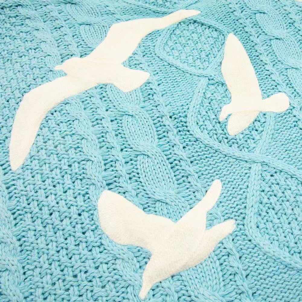 1989 Seagull-Pattern Blue Knit Cardigan