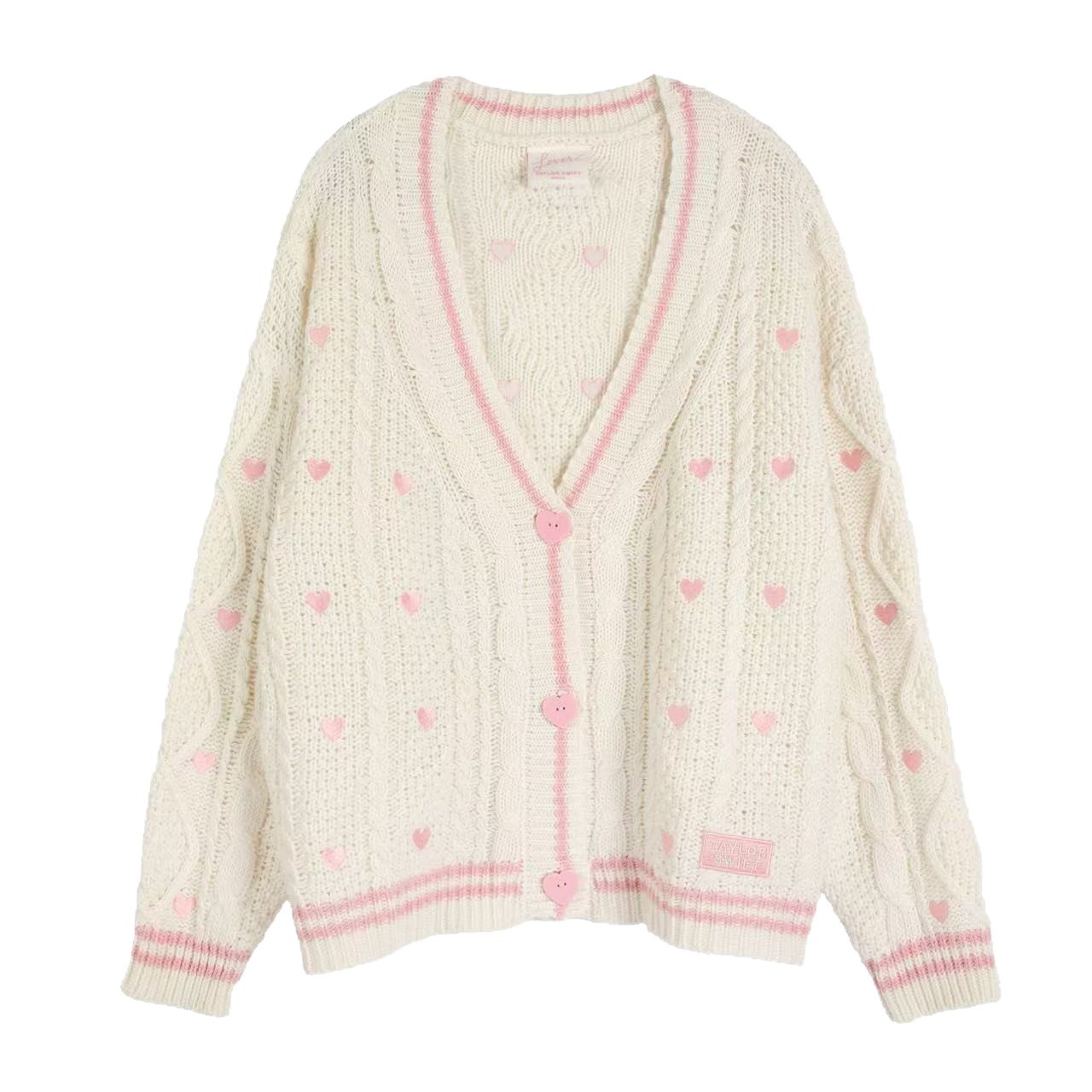 New Lover Pink Heart Knit Cardigan