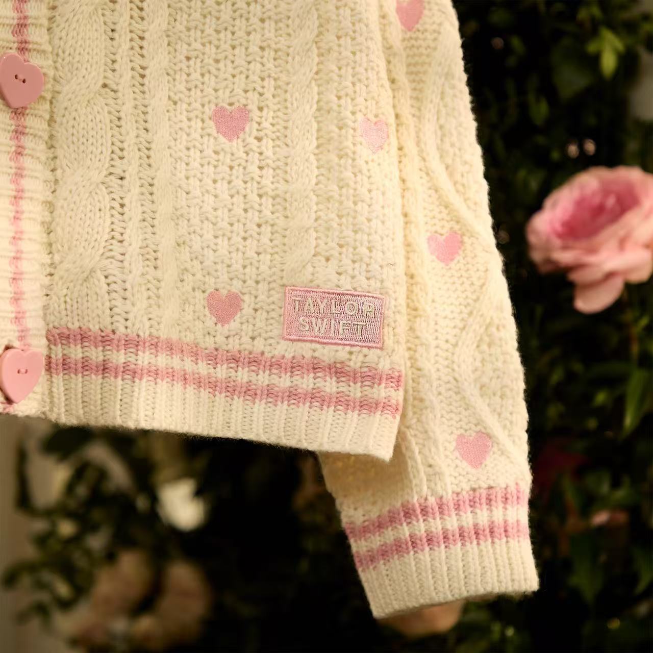 New Lover Pink Heart Knit Cardigan
