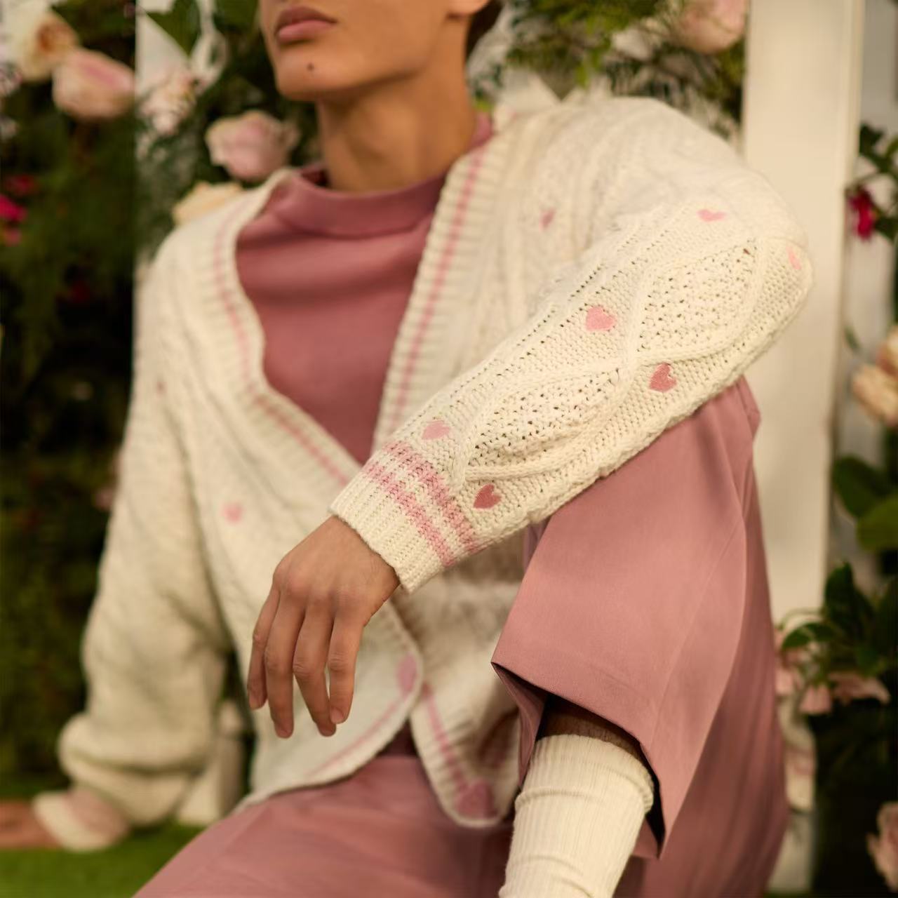 New Lover Pink Heart Knit Cardigan