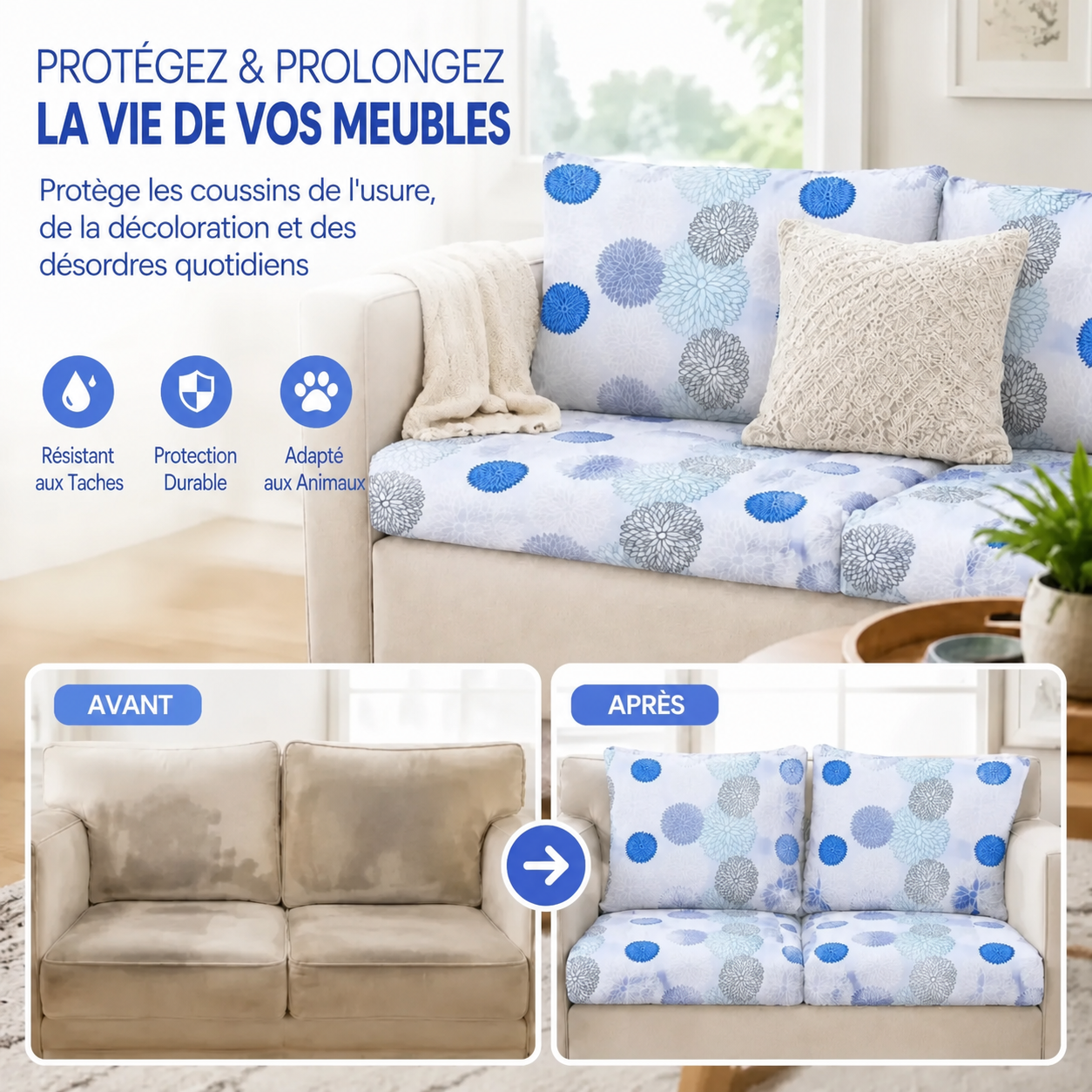 Light Blue Floral Outdoor Patio Sofa Cushion Covers