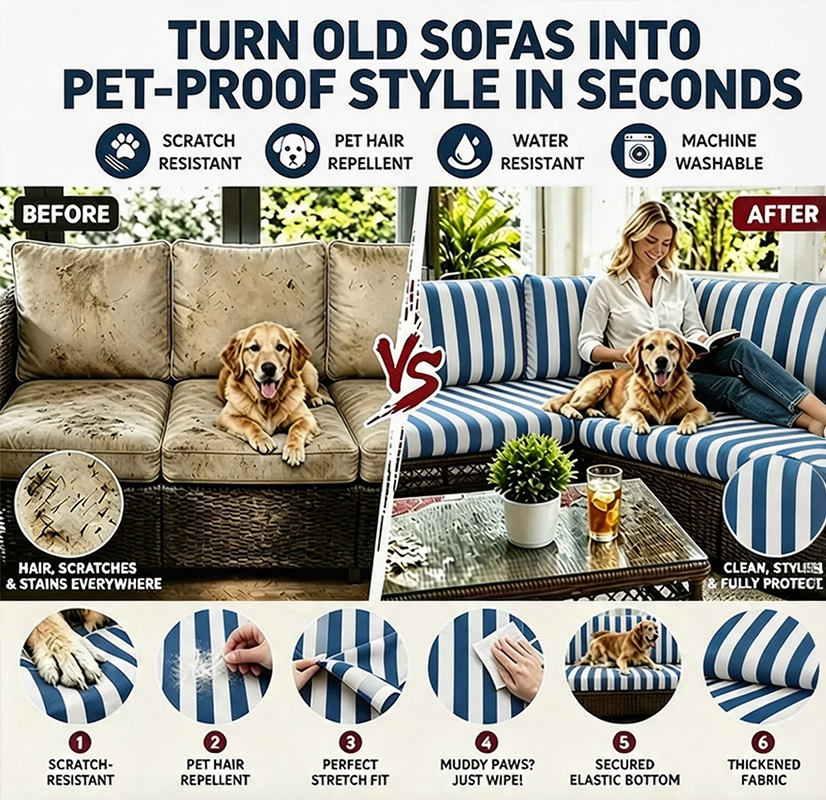 Blue and White Stripes Pet Friendly cushion covers for  indoor sofa