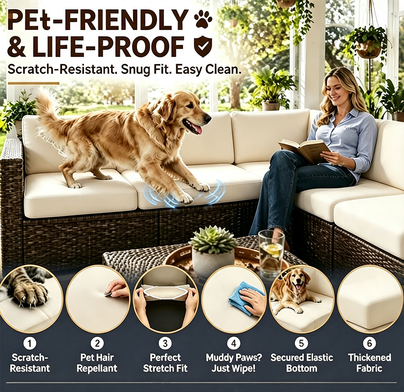 Off White Pet Friendly cushion covers for  indoor sofa