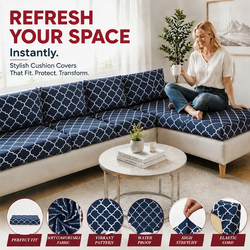 Navy Geometric  Outdoor fitted sofa cushion cover