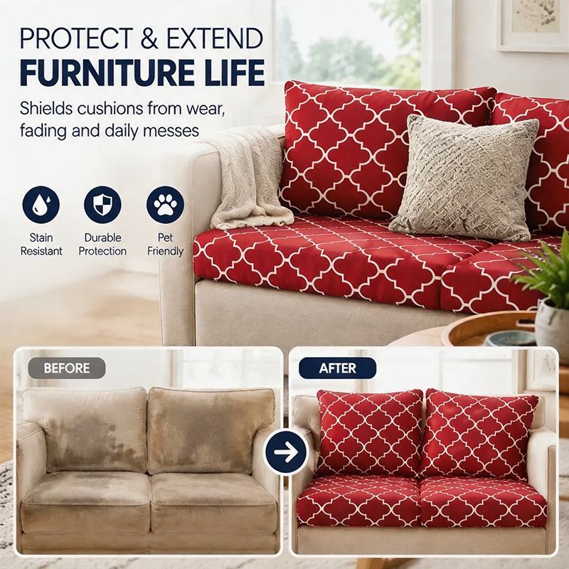 Red Geometric replacement cushion covers for refresh coach
