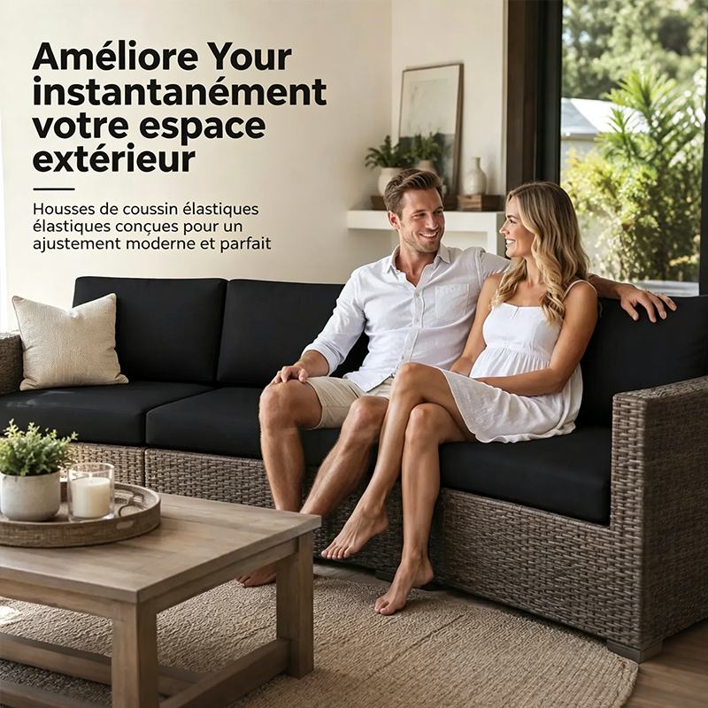 Housses de coussin noires pour canapé d'extérieur