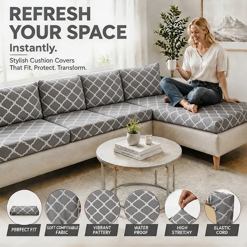 Gray Geometric Pet Friendly cushion covers for  indoor sofa