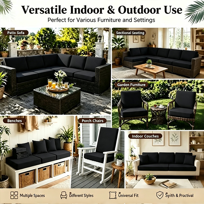 Black Cushion Covers perfect for various funiture and settings indoor & outdoor