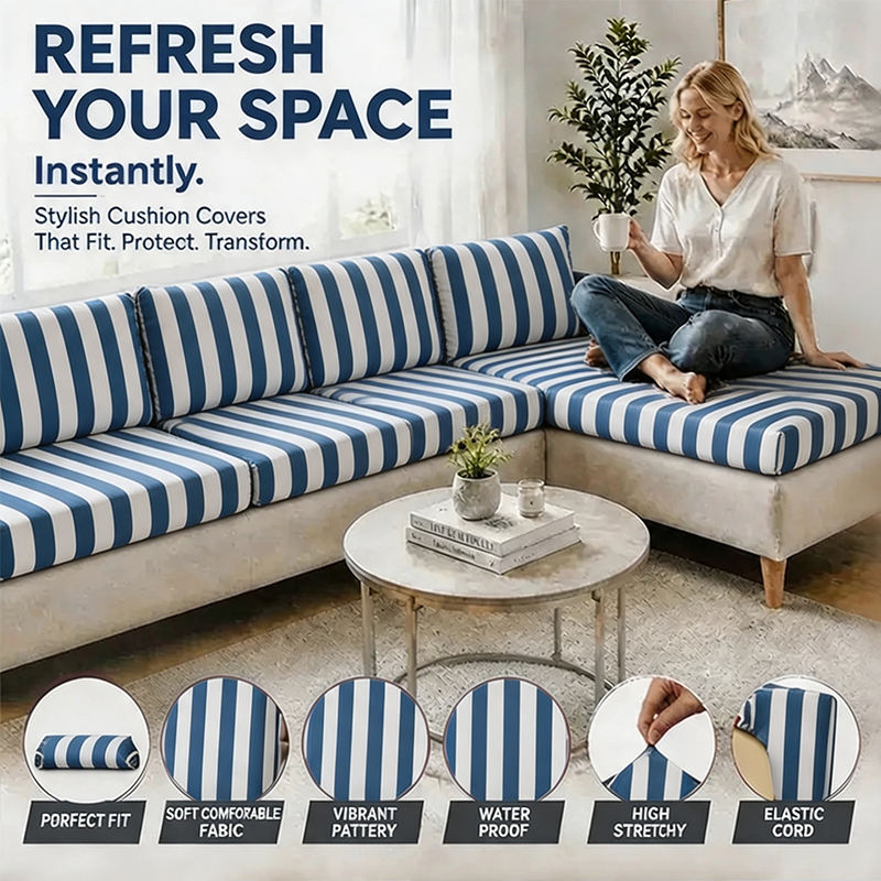 Blue and White Stripes Outdoor fitted sofa cushion cover