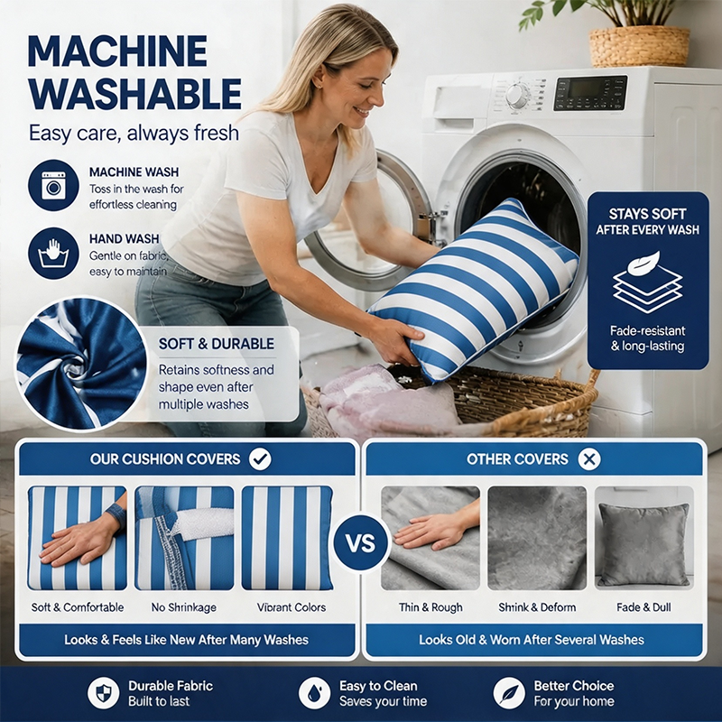 Blue and White Stripes Outdoor Patio Sofa Cushion Covers machine washable
