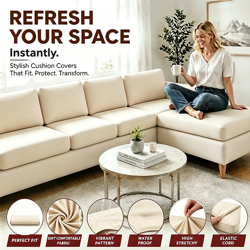 Minimalist beige Outdoor fitted sofa cushion cover