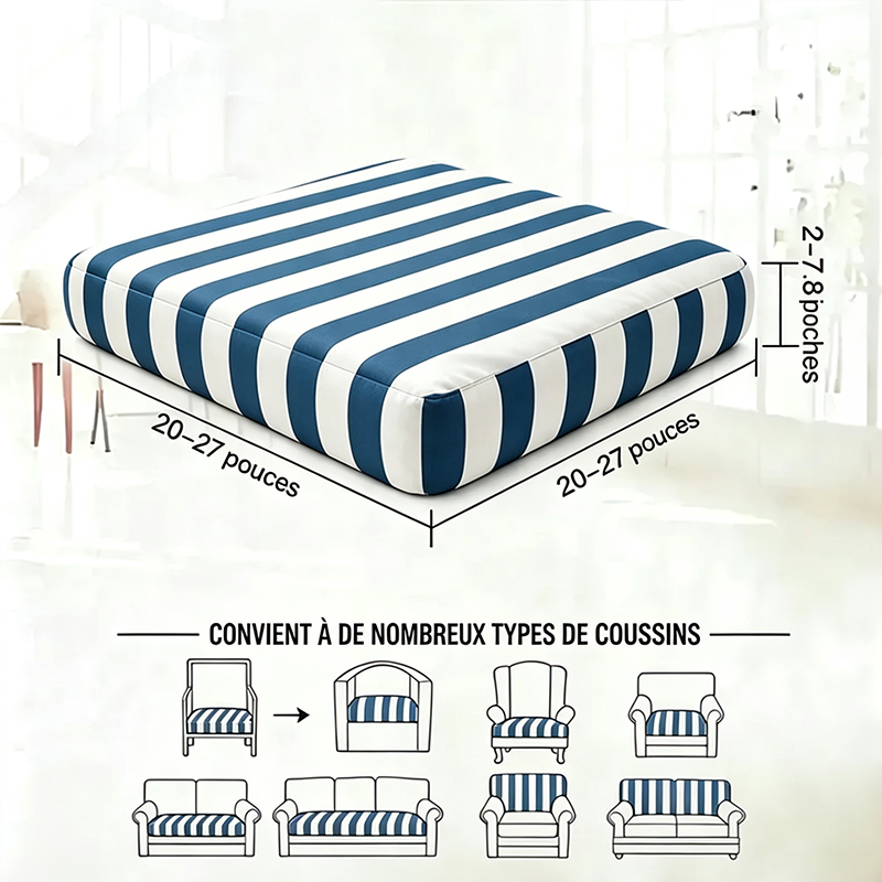 Housses de coussin de canapé de terrasse à rayures bleues et blanches