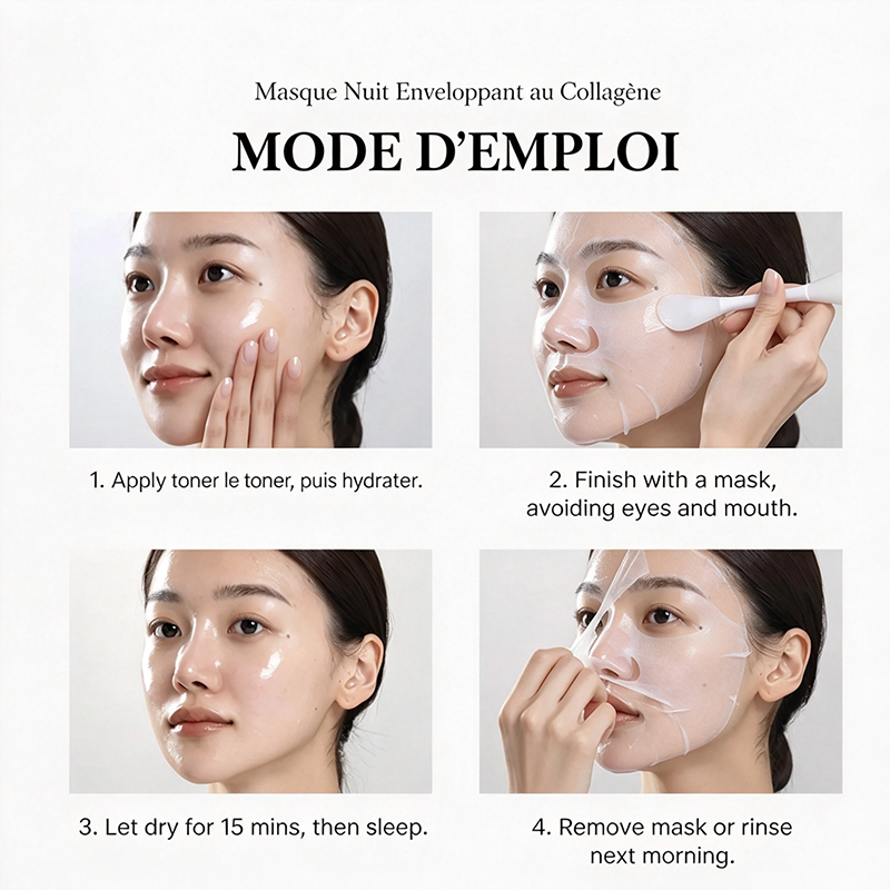 Masque visage peel-off enveloppant au collagène pour la nuit