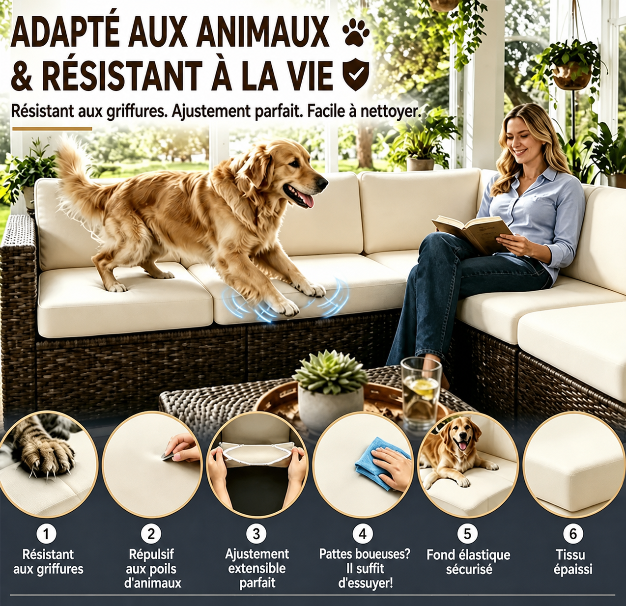Housses de coussins de canapé de terrasse extérieur blanc cassé