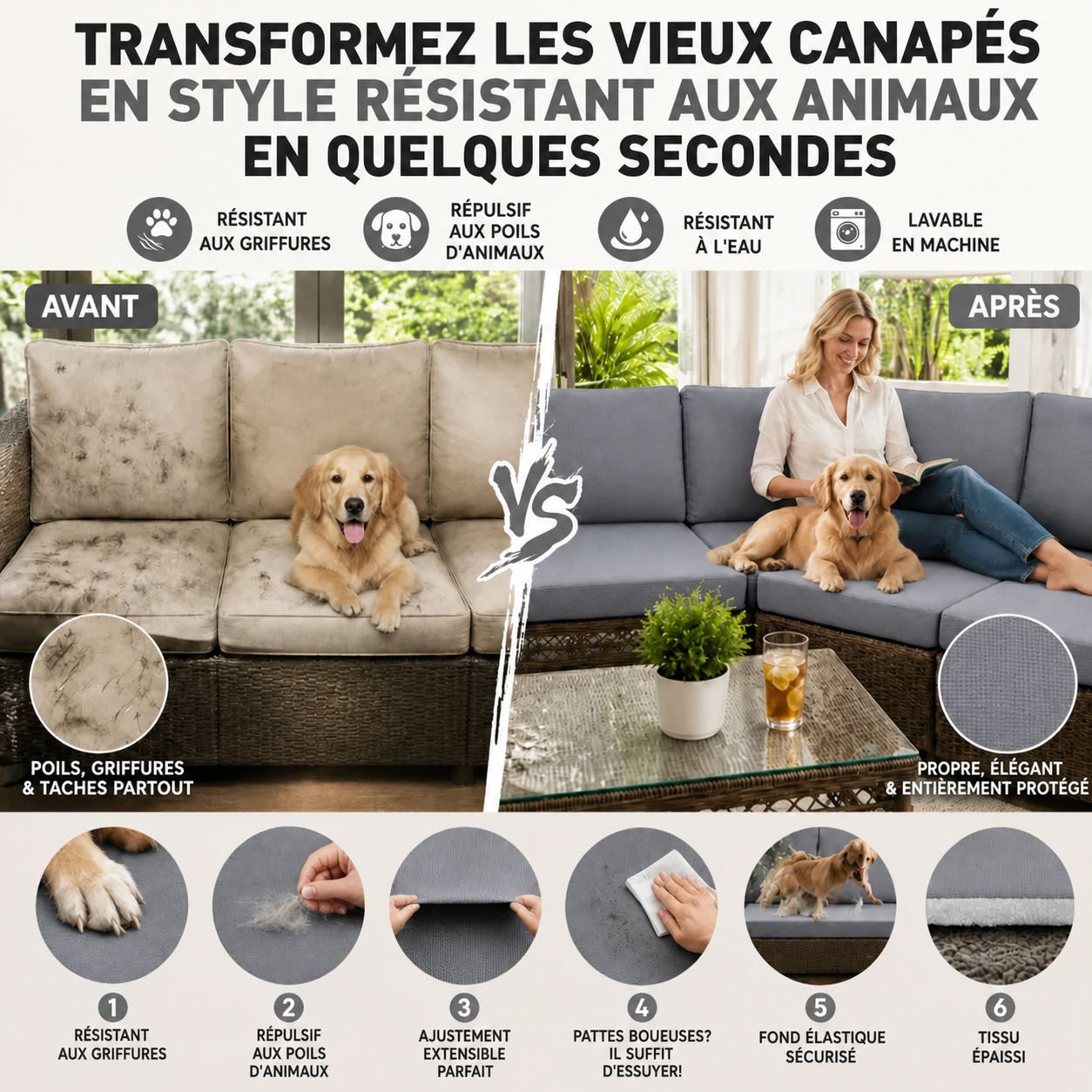 Housses de coussins de canapé de terrasse extérieur grises