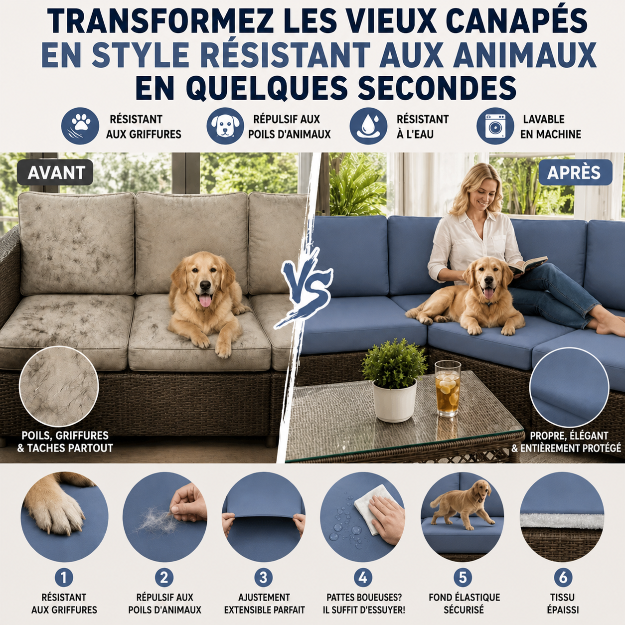 Housses de coussins de canapé de terrasse extérieur bleu ardoise