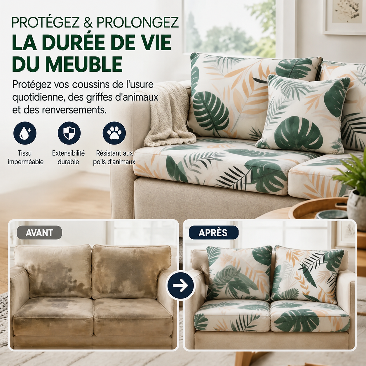 Housses de coussin de canapé de terrasse à motif de feuilles de palmier