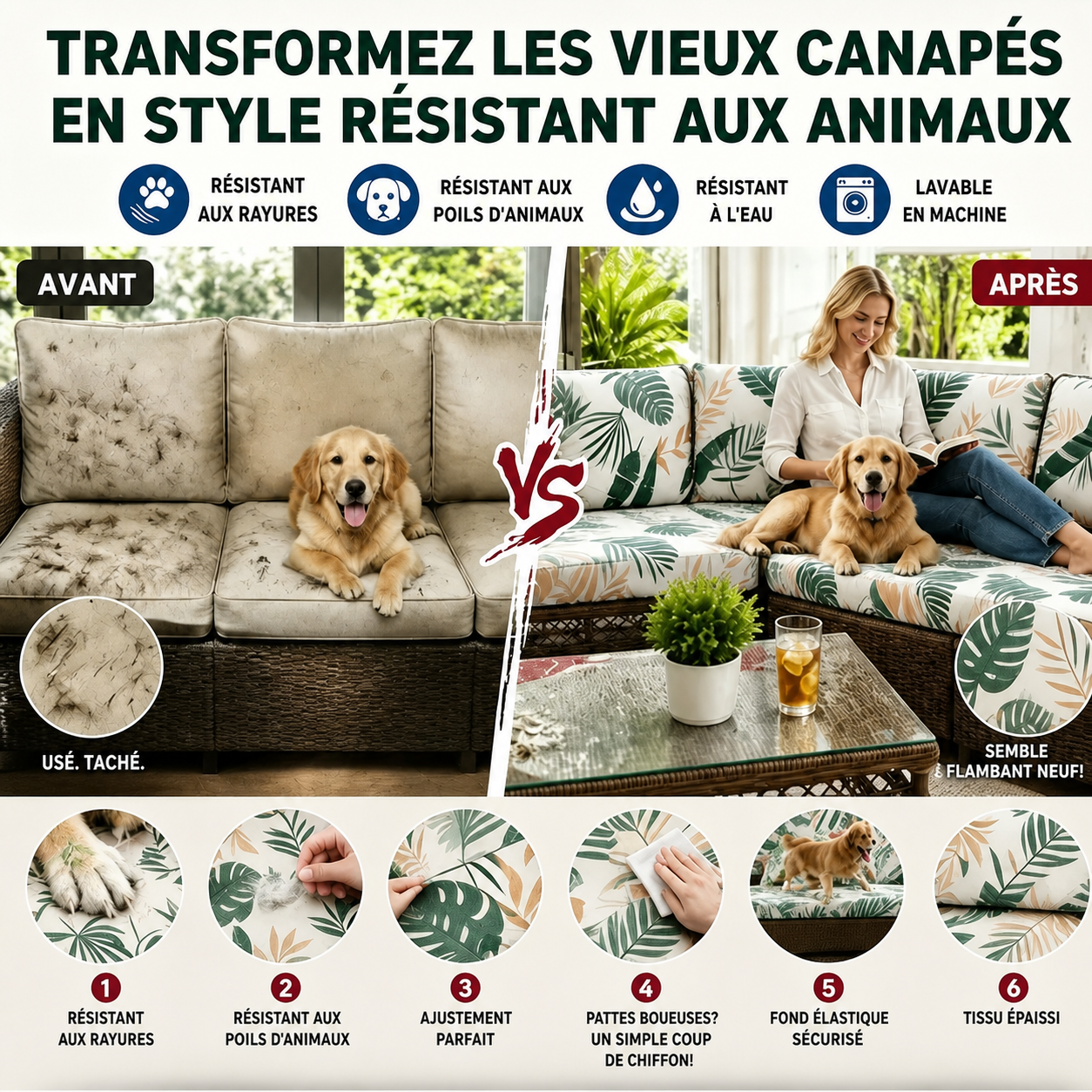 Housses de coussin de canapé de terrasse à motif de feuilles de palmier