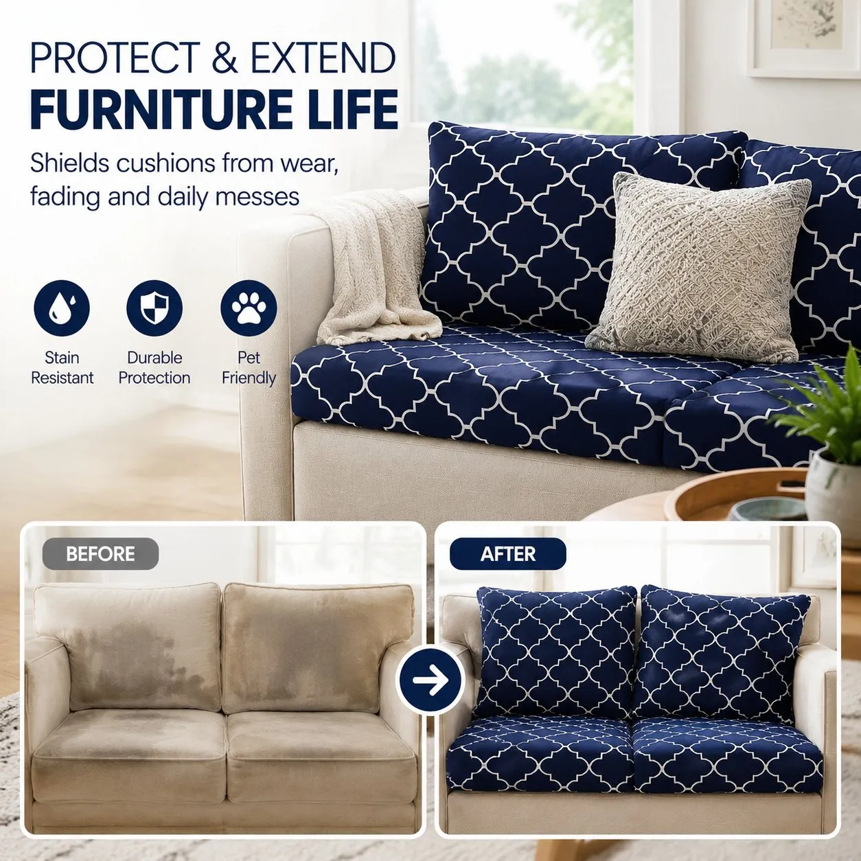 Navy Geometric cushion cover refreshing outdoor patio furniture