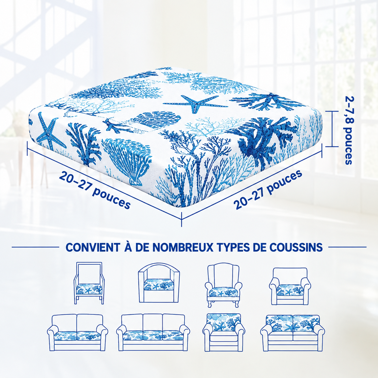 Light Blue Ocean Outdoor Patio Sofa Cushion Covers