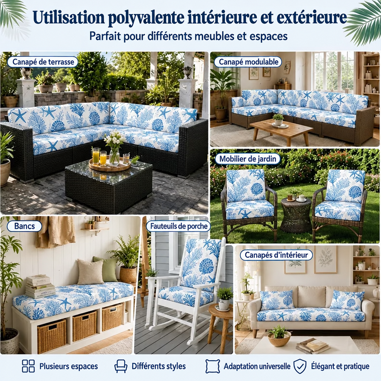 Light Blue Ocean Outdoor Patio Sofa Cushion Covers