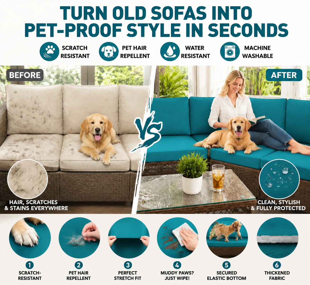 Teal Pet Friendly cushion covers for  indoor sofa