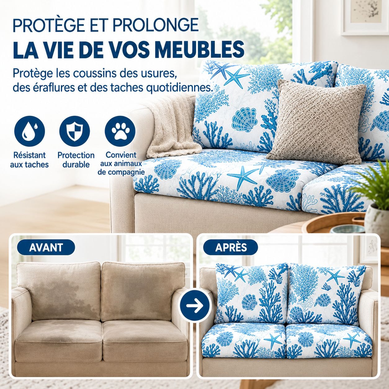 Light Blue Ocean Outdoor Patio Sofa Cushion Covers