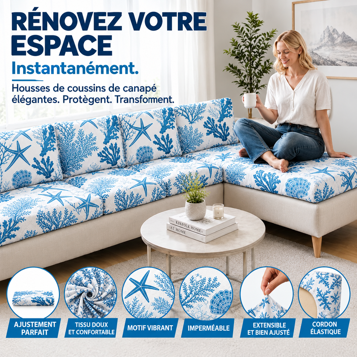 Light Blue Ocean Outdoor Patio Sofa Cushion Covers