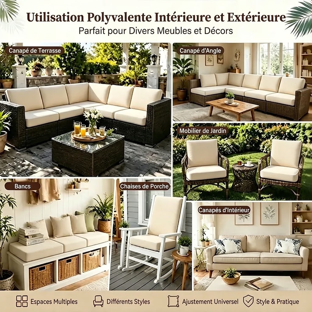 Housses de coussins de canapé de terrasse extérieur blanc cassé