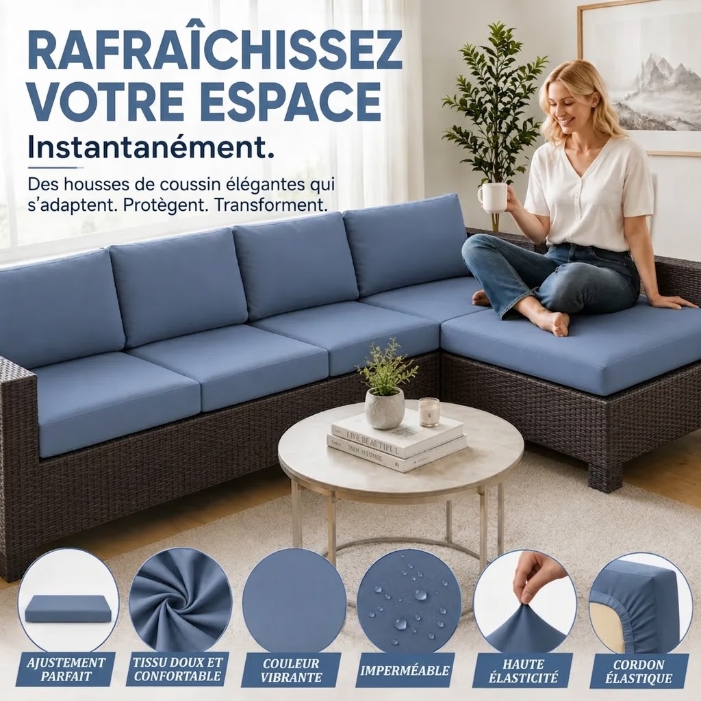 Housses de coussins de canapé de terrasse extérieur bleu ardoise