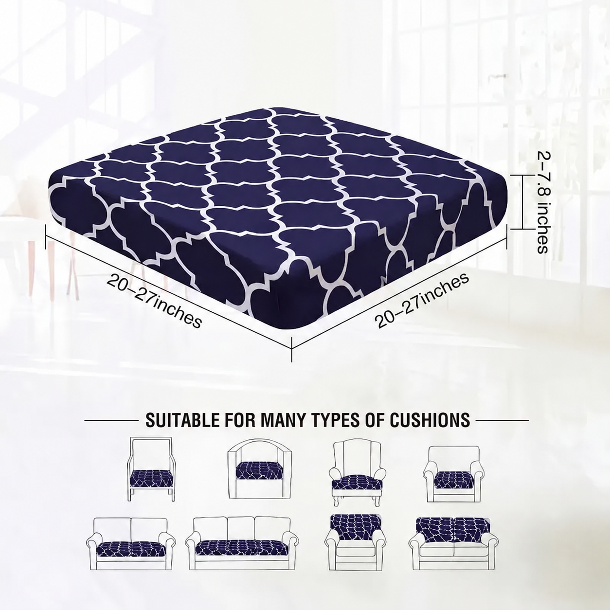 Navy Geometric Outdoor Patio Sofa Cushion Covers
