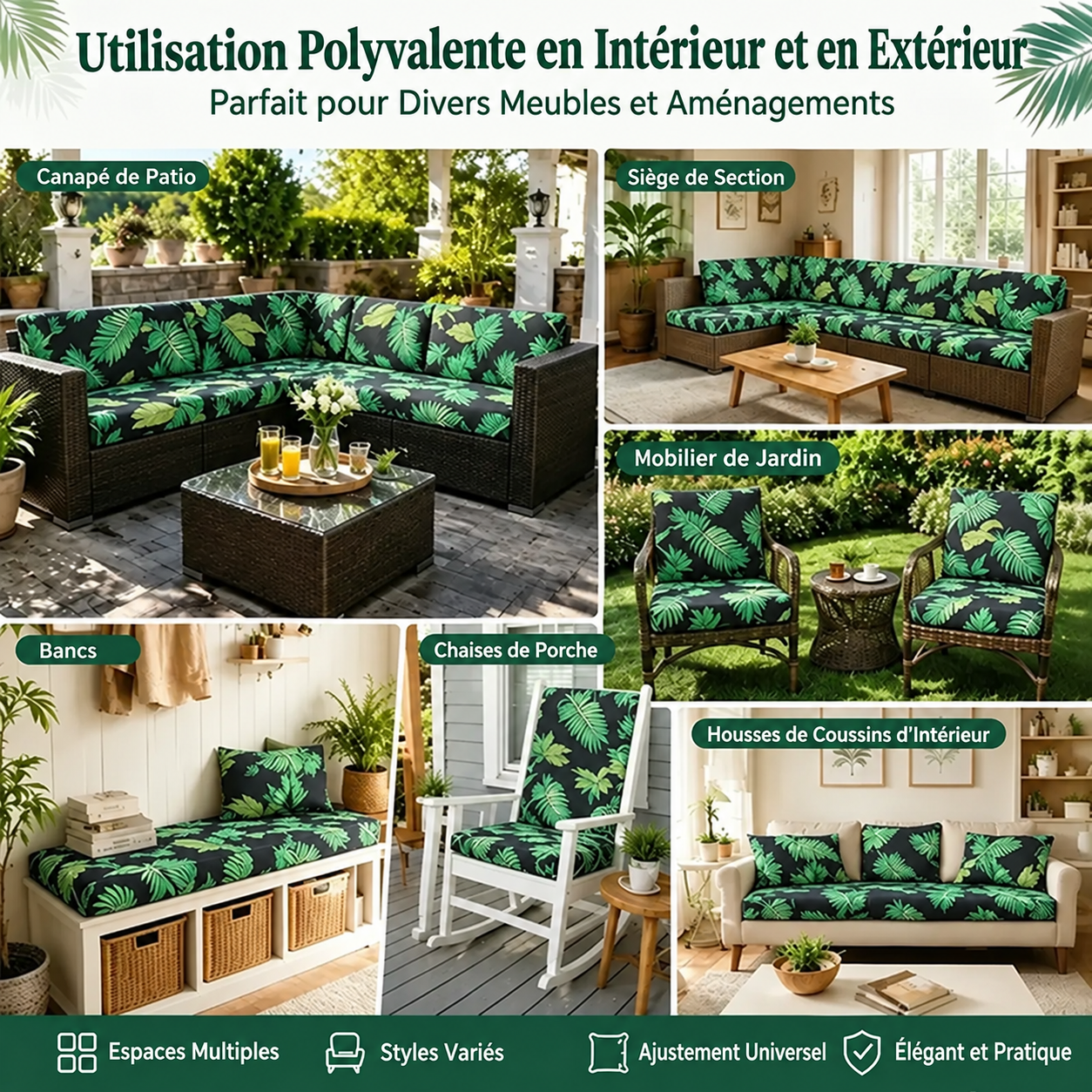 Housses de coussins pour canapé d’extérieur de patio Tropical Luxe