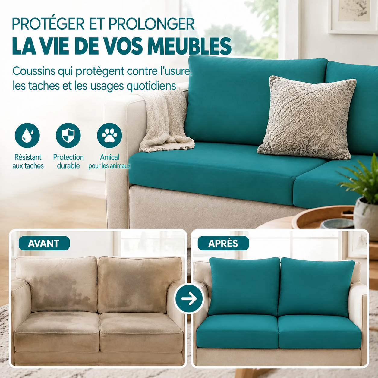 Housses de coussins turquoise pour canapé d'extérieur