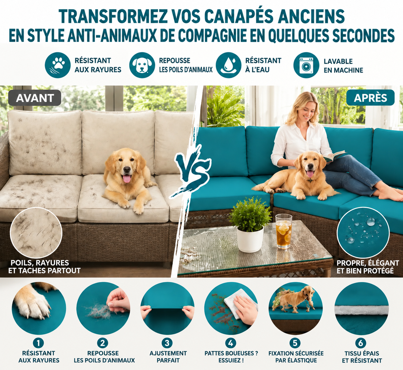 Housses de coussins turquoise pour canapé d'extérieur