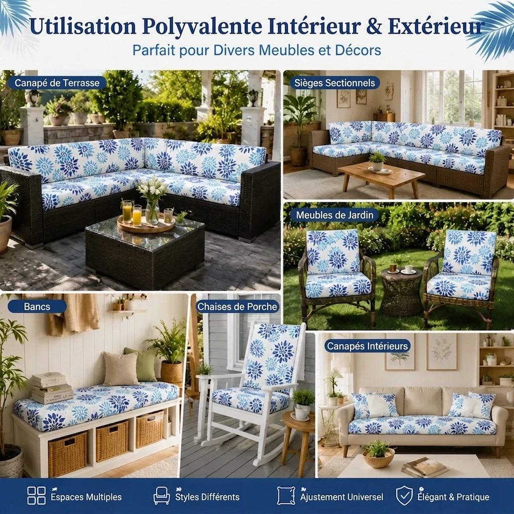 Blue Floral Pattern Outdoor Patio Sofa Cushion Covers