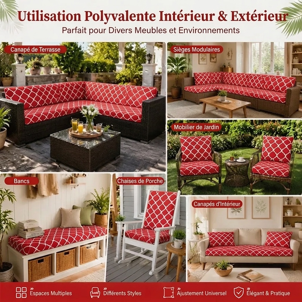 Housses de coussin de canapé de terrasse à motif géométrique rouge 