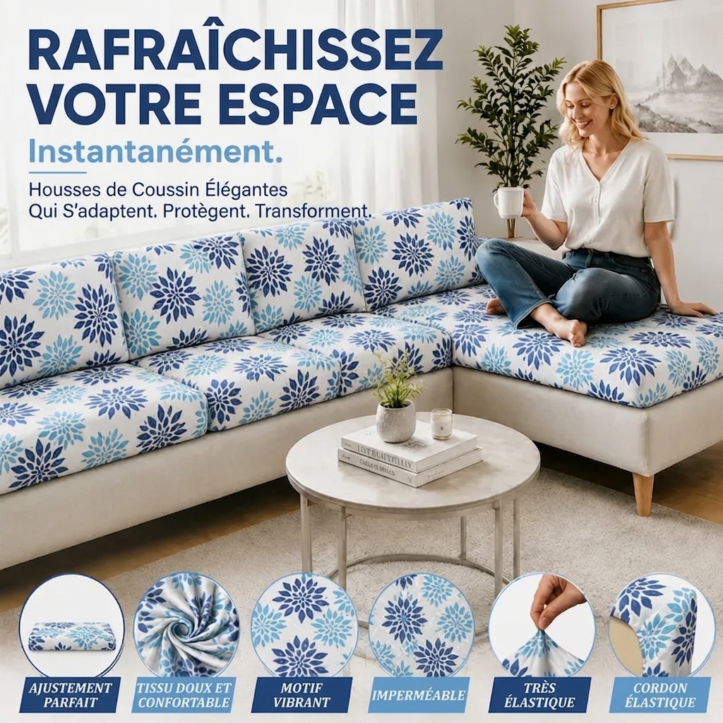 Blue Floral Pattern Outdoor Patio Sofa Cushion Covers
